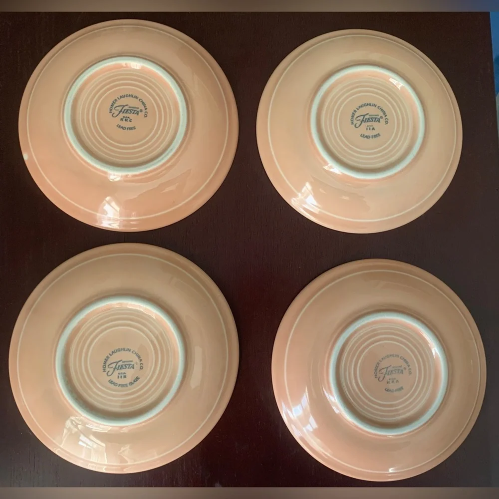 Four Apricot Vintage Fiesta Saucers, Mix Match Cups, Peach